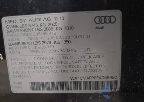 2014 Audi Q5 3.0 Tdi Premium Plus from USA, damaged, VIN WA1CMAFP8EA069980